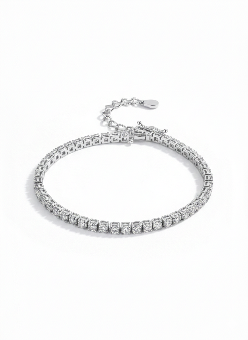 Сребърна тенис гривна - Crystal